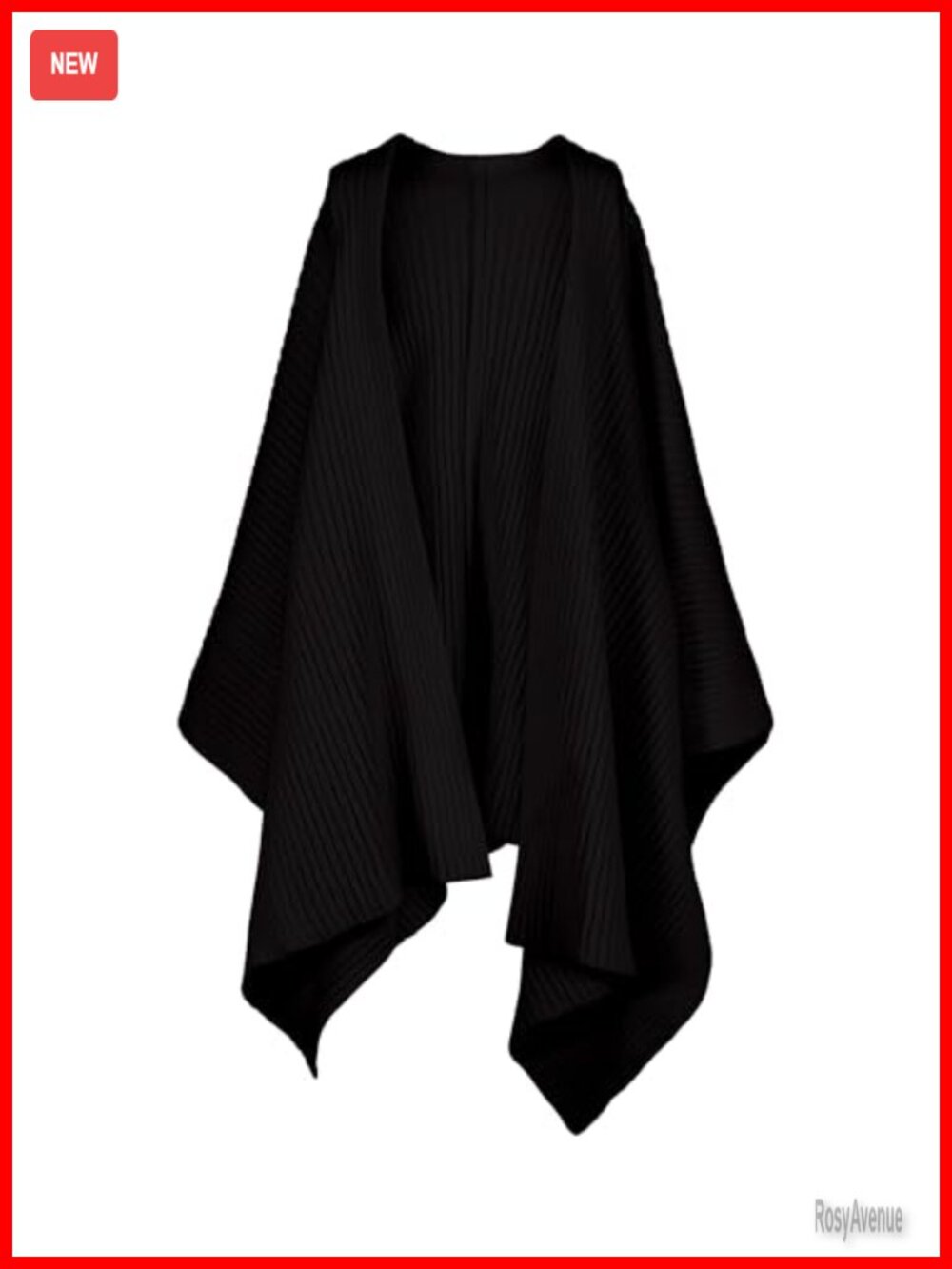 Rib Knit Ruana Shawl Wrap Poncho 100% Polyester Loose Fit